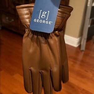 George Men's Brown Faux Leather Gloves